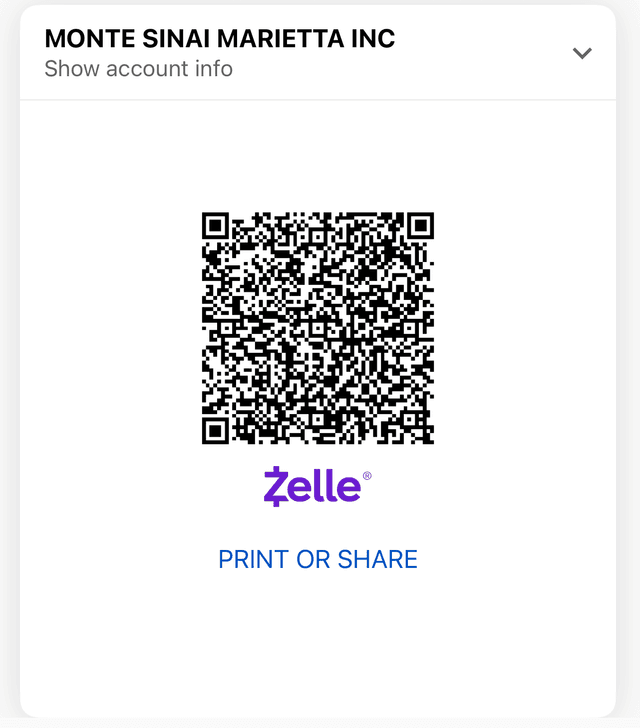 Zelle QR Code — Monte Sinai Marietta